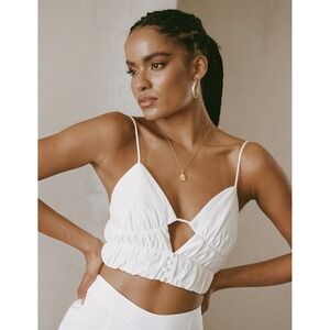 SABO White Cropped Bralette Top Ruched Zip NWT XS 2 Coquette Fairy Ballet Resort
